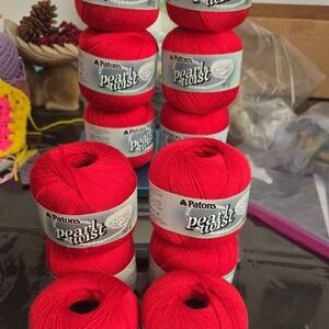 Patons Pearl Twist Yarn Lot Of 6 - Bright Red